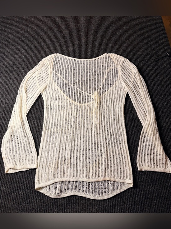 No brand Other - Cream Open Knit Crochet Swimsuit Cover Up Mini Dress Long Sleeve